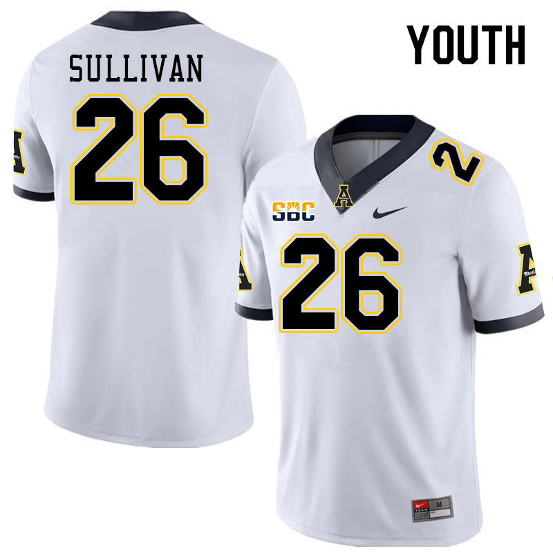 Youth #26 Caden Sullivan Appalachian State Mountaineers College Football Jerseys Stitched Sale-White - Click Image to Close